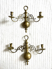 Vintage Brass Wall Sconce Pair Scrollwork Curved Victorian Federalist Two Arm picture