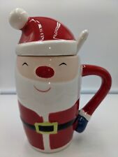 Holiday Santa Claus Hot Chocolate Latte Mug w/Lid & Spoon Ceramic 6.5