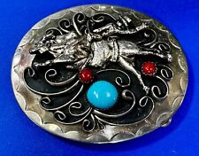 Native American Faux Turquoise Coral Rodeo Cowboy Bull Rider Oval Belt Buckle picture