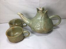 X67 Vintage Antique Ceramics Bionic Leaves Art Teapot & Cup - Set Of 3 picture