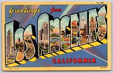 Postcard Greetings from Los Angeles CA large letter linen B124 picture