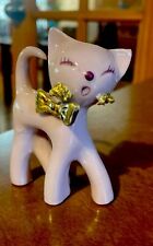 3”Rare Vintage Cat 1950’s spaghetti Pink with gold Trim bow Japan picture