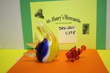 Glass Fish Paperweight Yellow Blue & White & an orange companion - Beach decor picture