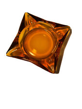 Vintage Amber Glass Star Square Retro ASHTRAY picture