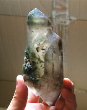 376g 142mm Doulbe End Skeletal Lemurian Quartz Rare Green Hair Crystal Specimen picture