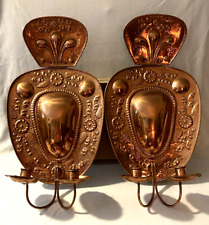Beautiful Pair Hand Made/Tooled Copper WALL SCONCES w/Double Candle Holders picture