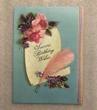 Vintage Happy Birthday Greeting Card Paper Collectible Pink Feather picture
