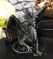 Ebros Ruth Thompson Metallic Grey Checkmate Dragon with Horns Statue 9