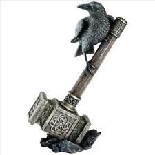 Norse God of Thunder's Hammer Mjolnir with Raven Perched Spirit Guide Statue picture