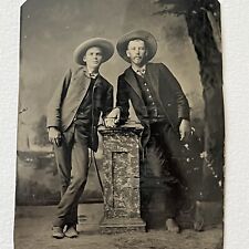 Antique Tintype Photograph Handsome Affectionate Men Holding Hands Great Hats picture