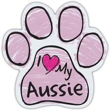 Pink Scribble Paws: I LOVE MY AUSSIE (AUSTRALIAN SHEPHERD) | Dog Paw Car Magnets picture