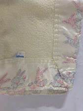 Vintage Chatham Baby Blanket Satin Trim Bunny Novelty Print Kitsch Wool 50’s picture