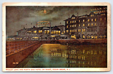 1917 Postcard Wesley Lake N. End Hotel by Night Ocean Jersey Sea Water Bath A9 picture