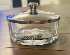 Vintage Mid-Century Etched Crystal Mint/Candy/Trinket Dish with Silver Tone Lid picture