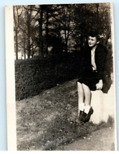 Vintage Photo 1944, Young School Girl w/ Pose on Steps, 4.25x3.25 picture
