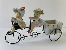 ❤ Vintage Adorable Excellent Porcelain Boy Girl  Metal Bicycle for Two Planter  picture