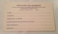 VTG UNUSED APPLICATION FOR MEMBERSHIP CARD KENTUCKY MOUNTAIN CLUB LEXINGTON, KY picture