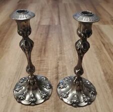 Vintage Pair of Metal Candlestick Holders Heavy Silver Color Ornate Detailed picture