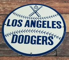 VINTAGE LOS ANGELES DODGERS PORCELAIN BASEBALL MLB STADIUM GAS PUMP PLATE SIGN picture