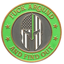 GL4-002 F Around and Find out Challenge Coin Thin Green Line Flag Spartan Gladia picture