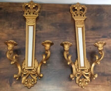 Vintage Mid Century Syroco Plastic Wall Hanging Candle Sconce Matching Pair 18