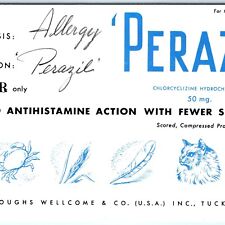 c1950s Burroughs Wellcome Perazil Medicine Blotter Allergy Antihistamine Drug 3B picture