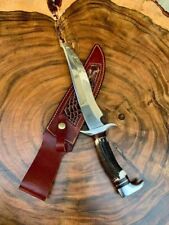 Custom Handmade D2 Steel Stag Horn Handle Hunting Bowie Knife with Leather Sheat picture