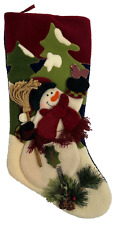 Vintage Prima Creations 2006 Snowman Stocking wooden broom appliqué 3-D 20