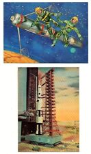 Vintage postcard LENTICULAR SPACE EXPLORATION astronauts NASA rocket 1960s Japan picture