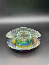 OLEG CASSINI CRYSTAL CUT IRIDESCENT GLASS OYSTER + PEARL PAPER WEIGHT - SIGNED picture