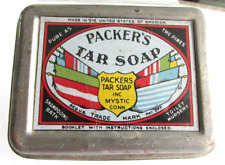 Vintage PACKER'S TAR SOAP Tin Box, Mystic Connecticut, Ct.  Has Paper inside picture