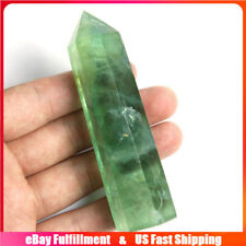 70-80mm Natural Green Fluorite Obelisk Quartz Crystal Point Wand Tower Healing picture