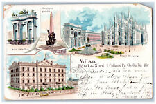 Milan Italy Postcard Hotel Du Nord Monument Plaza 1902 Antique Posted picture