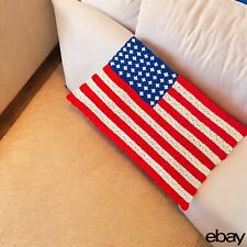 VTG 70s CROCHET - United States Flag Blanket 48” x 28” - USA Stars Stripes picture