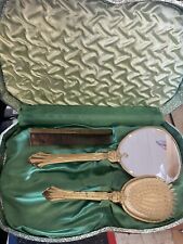 Vintage Golden Wheel Mirror Brush And Combs Set With Box picture