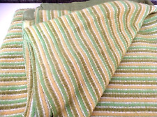 VINTAGE BLANKET COVERING GREEN AND MUSTARD STRIPED DOUBLE 60's-70's picture