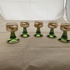 Antique German Gold Guild Hand Painted 3” Liquor  Glass Set of 5  Beehive picture