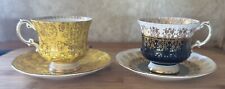 VTG Elizabethan Footed Teacup & Saucer  Pair Yellow & Gold And Black & Gold picture