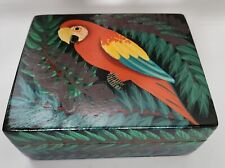 Vintage Hand Painted Cedar Trinket Box/ Jewelry Box/ Parrot/ Tropical picture