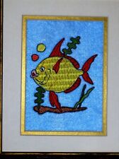 Cute Golden Fish to Fulfill Wishes Lovely Handmade Crewel Canvas Matted picture