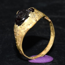 Authentic Ancient Roman Solid Gold Ring with Garnet Intaglio in good Condition picture