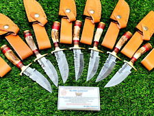 Personalized Set of 7 Groomsmen Damascus Steel Hunting knife Handle Deer Antler picture
