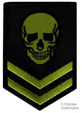 IRON-ON PATCH - GREEN SKULL EMBROIDERED MILITARY SKELETON DEATH EMBLEM EVIL picture