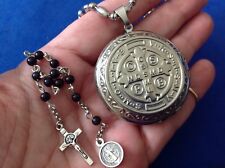 Handmade STAINLESS STEEL St. BENEDICT Locket Necklace Rosary Saint Medal 23