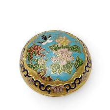 Vintage Chinese Cloisonne Enamel Floral Swallow Bird Round Trinket Box picture