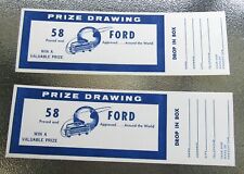 (2) 1958 FORD Win A Valuable Prize Prize Drawing Tickets Complete UNUSED look picture