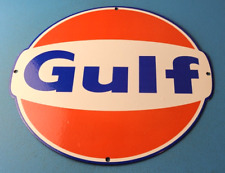 Vintage Gulf Gasoline Sign - Large Service Station Gas Pump Plate Service Sign picture
