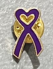 Unbranded Purple Heart Shaped Ribbon Alzheimer's Awareness Collectible Tack Pin picture