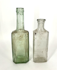 Lot of 2 Rectangular Vtg antique Glass Medicine apothecary Bottles Green Clear picture
