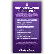 RARE: Chuck E. Cheese “GOOD BEHAVIOR GUIDELINES” In Store Rules Sign 🌟 picture